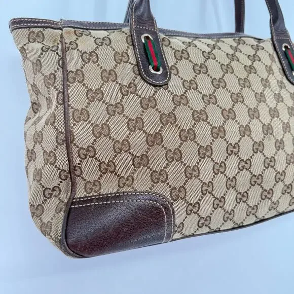 GUCCI Princy Sherry GG Canvas Leather Shoulder Tote Bag Brown Authentic - Picture 11 of 16